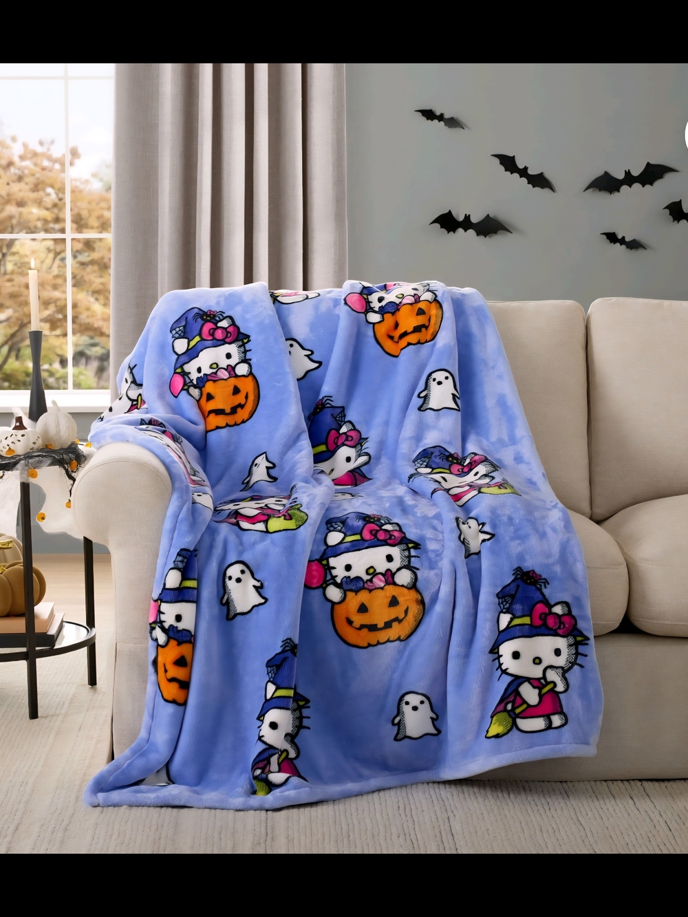 Hello Kitty Halloween Blanket / Throw Witch Pumpkin Collectible 60x70 -NEW